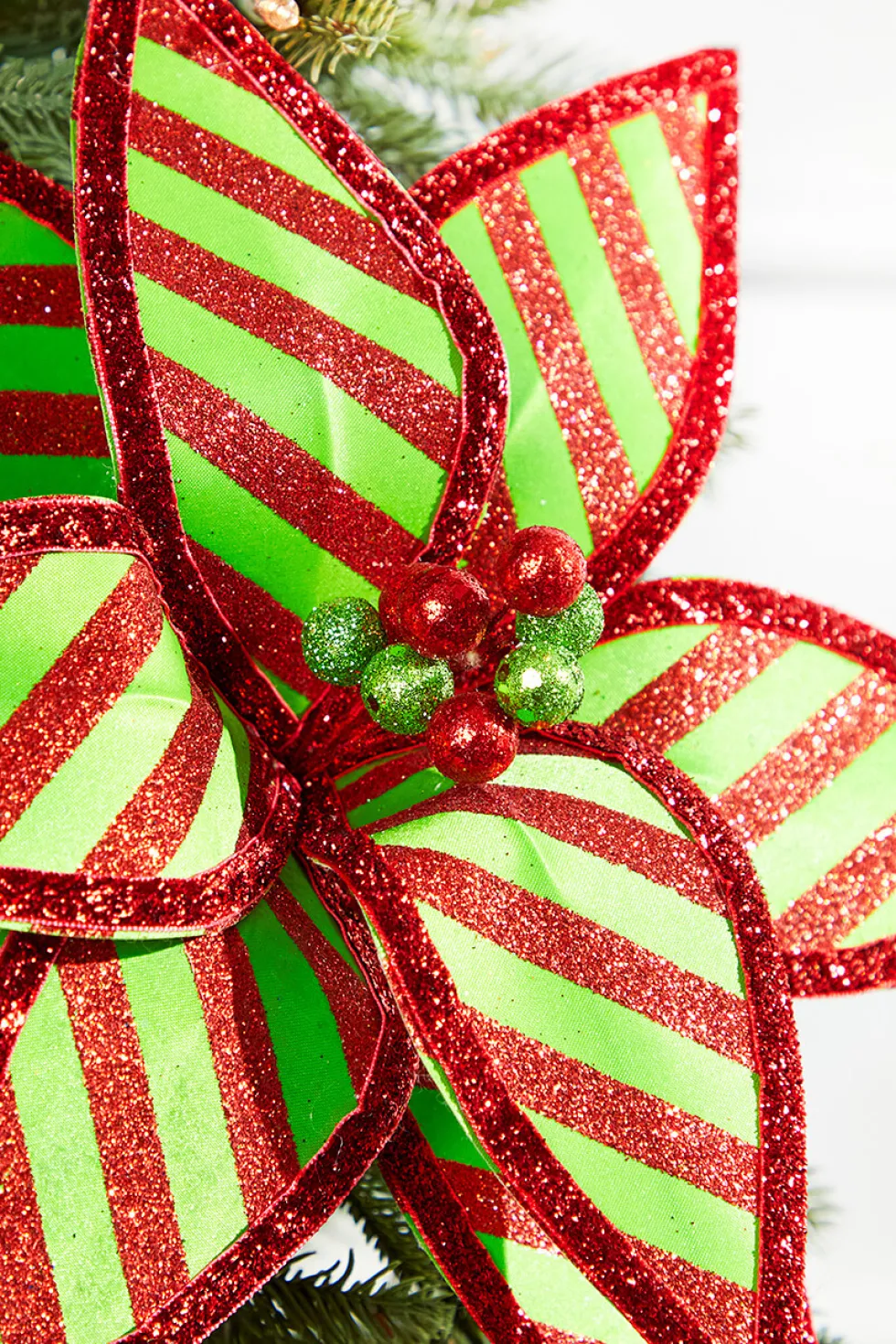 23" x 12" Green and Red Stripe Poinsettia Stem