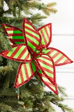 23" x 12" Green and Red Stripe Poinsettia Stem