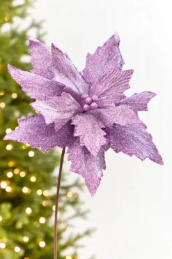 19" x 13.5" Lavender Glitter Poinsettia Stem