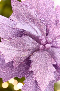 19" x 13.5" Lavender Glitter Poinsettia Stem