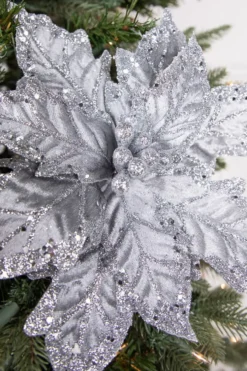 24" x 12" Leafy Silver Poinsettia Stem