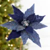 24" x 10" Navy Glitter Edge & Bead Poinsettia Stem