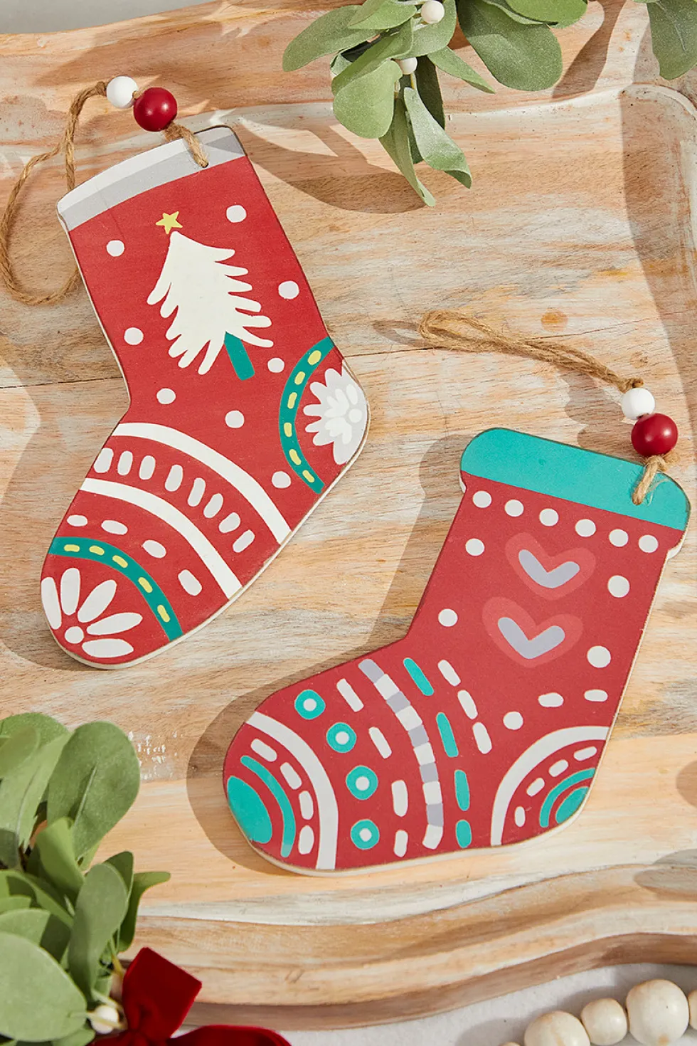 8" x 6" Nordic Pattern Wood Stocking Ornament