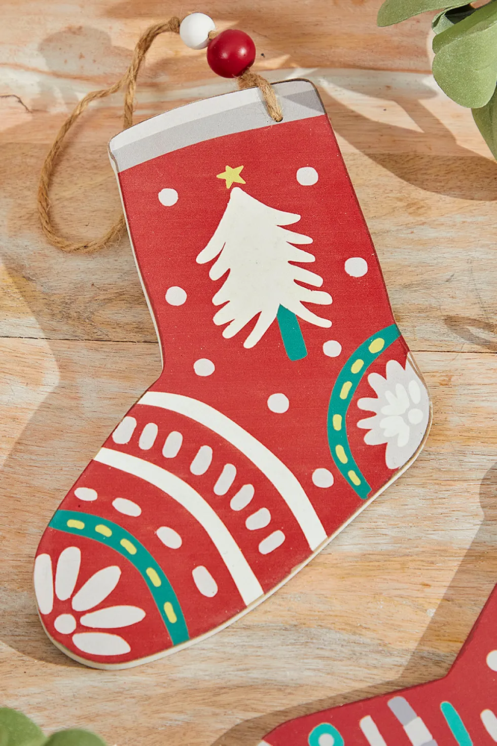 8" x 6" Nordic Pattern Wood Stocking Ornament