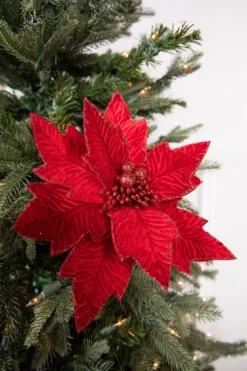 24” x 11" Poinsettia Stem - Red with Red Glitter