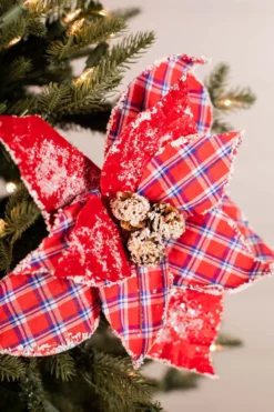 22” x 11” Red and Blue Plaid Poinsettia Stem