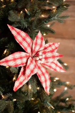 22” x 12.5" Red/Natural Check Poinsettia Stem