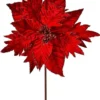 20” x 12" Red Velvet Gold Mix Glitter Poinsettia Stem