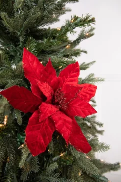 22” x 12.5" Red Velvet Poinsettia Stem