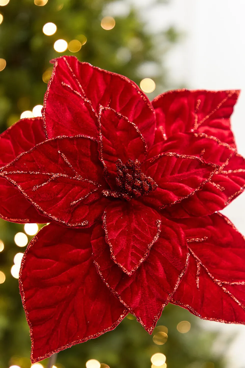 22" x 13" Red Velvet Poinsettia Stem
