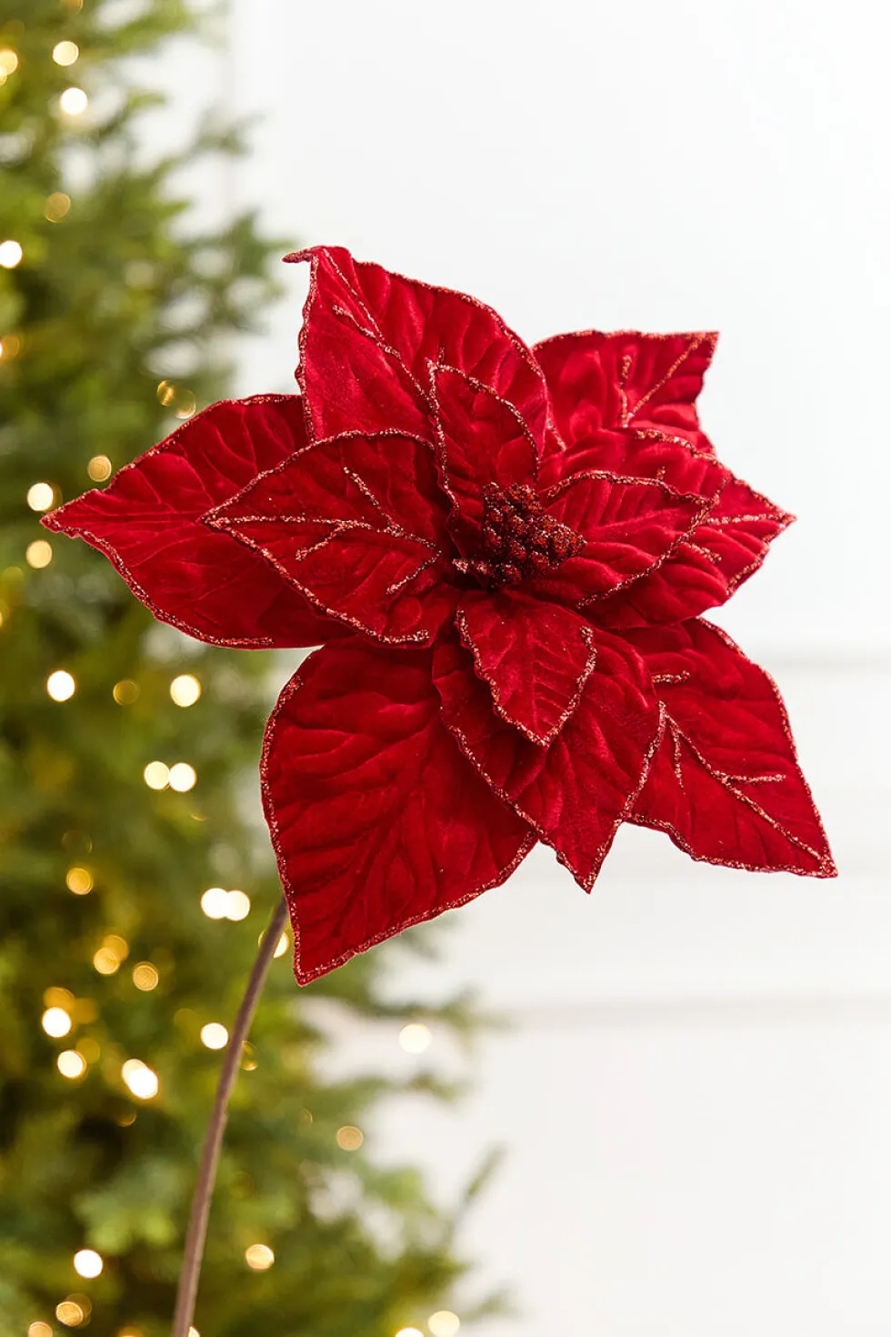 22" x 13" Red Velvet Poinsettia Stem