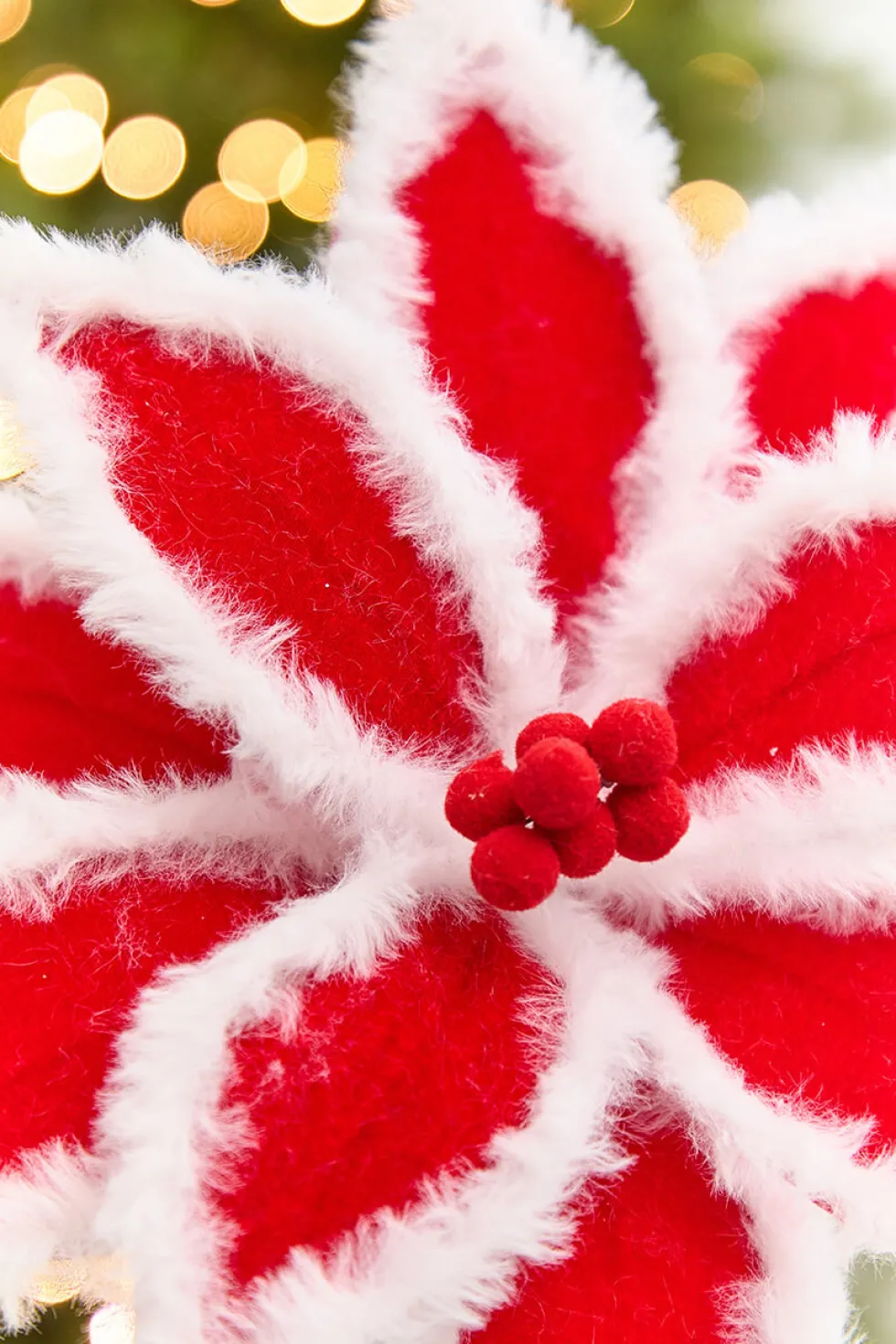 20" x 12" Red & White Fur Edge Poinsettia Stem