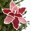 20" x 13" Red & White Striped Glitter Poinsettia Stem