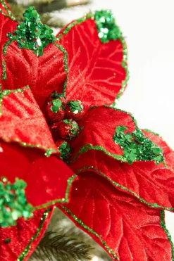 22" x 11" Red with Green Glitter Tip Velvet Stem
