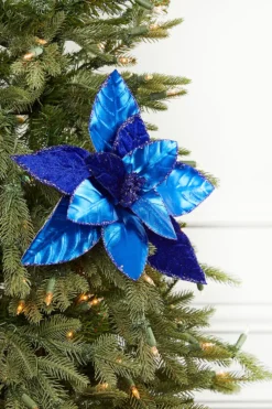 22” x 12” Royal Blue Velvet Poinsettia Stem