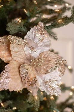 19” x 12.5" Sequin Glitter Sheer Poinsettia Stem