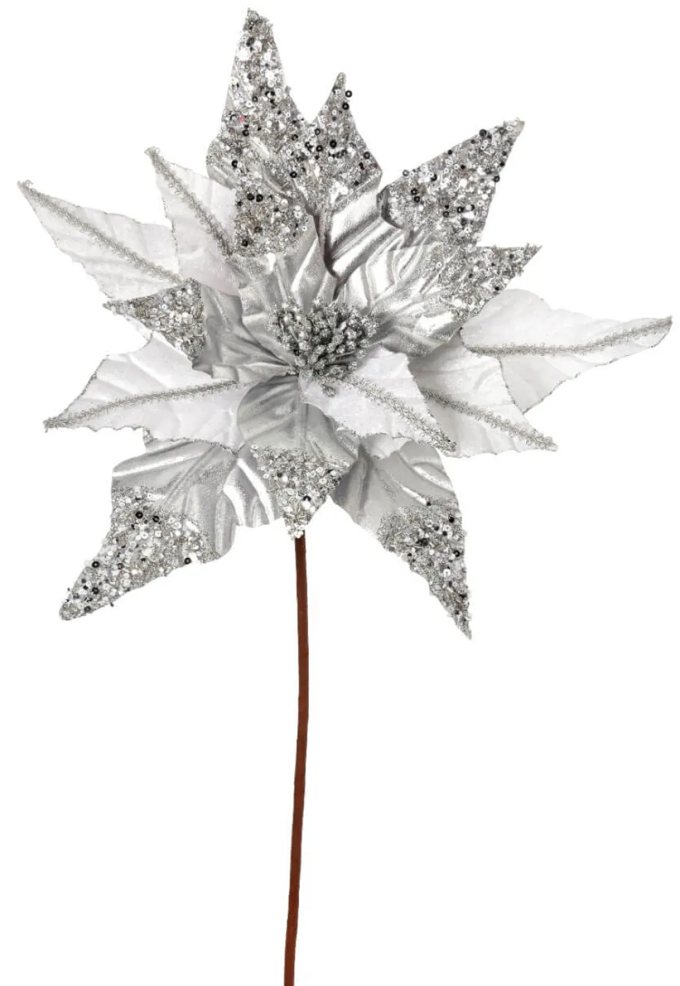 31” x 17" Silver & White Sequin Glitter Poinsettia