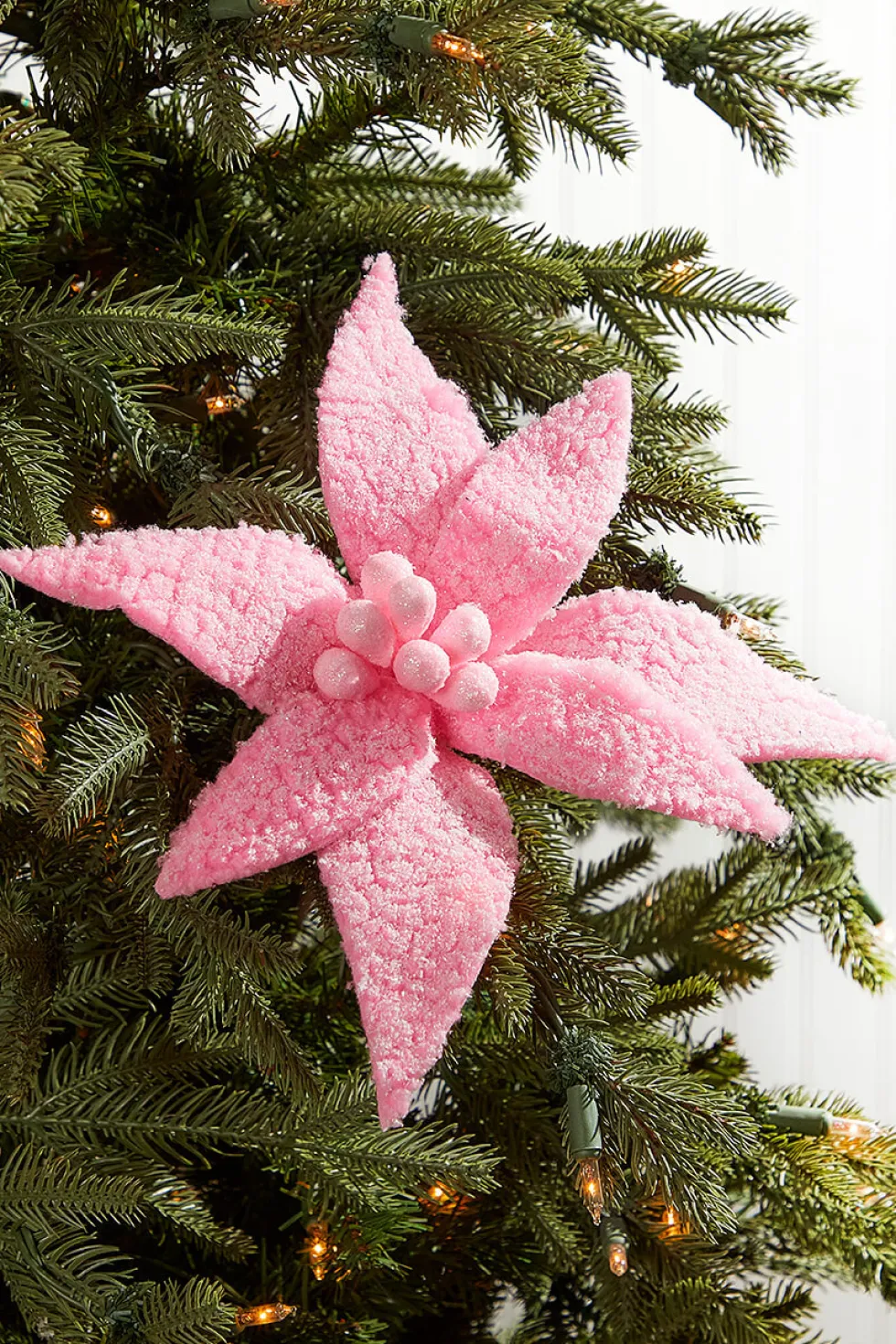 20” x 12" Sugared Cotton Candy Poinsettia Stem
