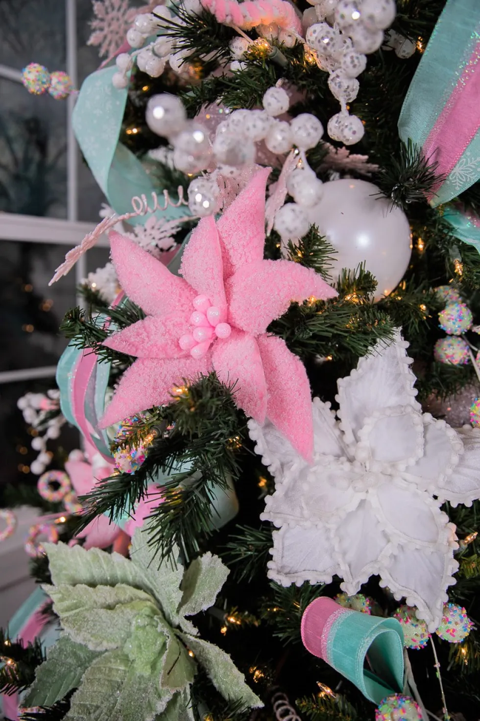 20” x 12" Sugared Cotton Candy Poinsettia Stem