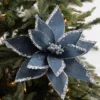 22” x 12.5" Velvet Glitter Poinsettia Stem - Blue and Grey