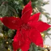 22” x 15" Velvet Glitter Poinsettia Stem - Red