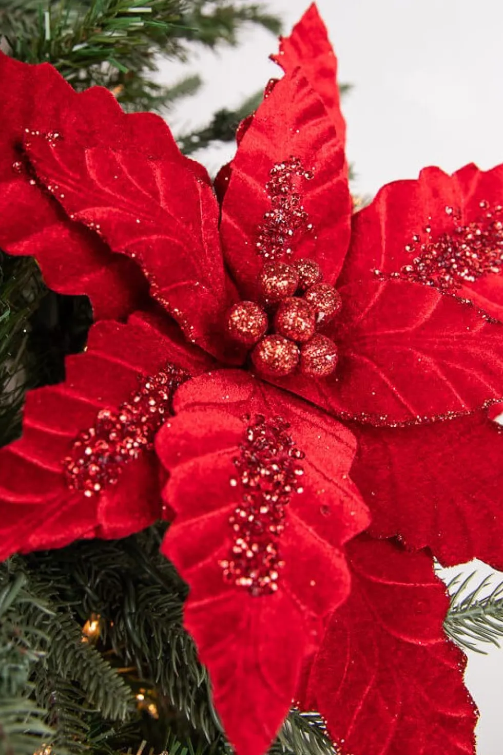 24” x 12.5" Velvet Sequin Stripe Poinsettia Stem