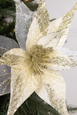 20” x 11.5" Velvet Sheer Glitter Edge Poinsettia Stem