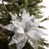 22” x 14" Velvet Sheer Poinsettia Stem - Silver