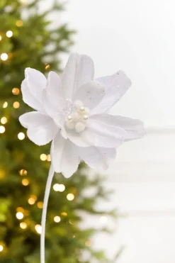 18" x 9.5" White Jewel Magnolia Stem