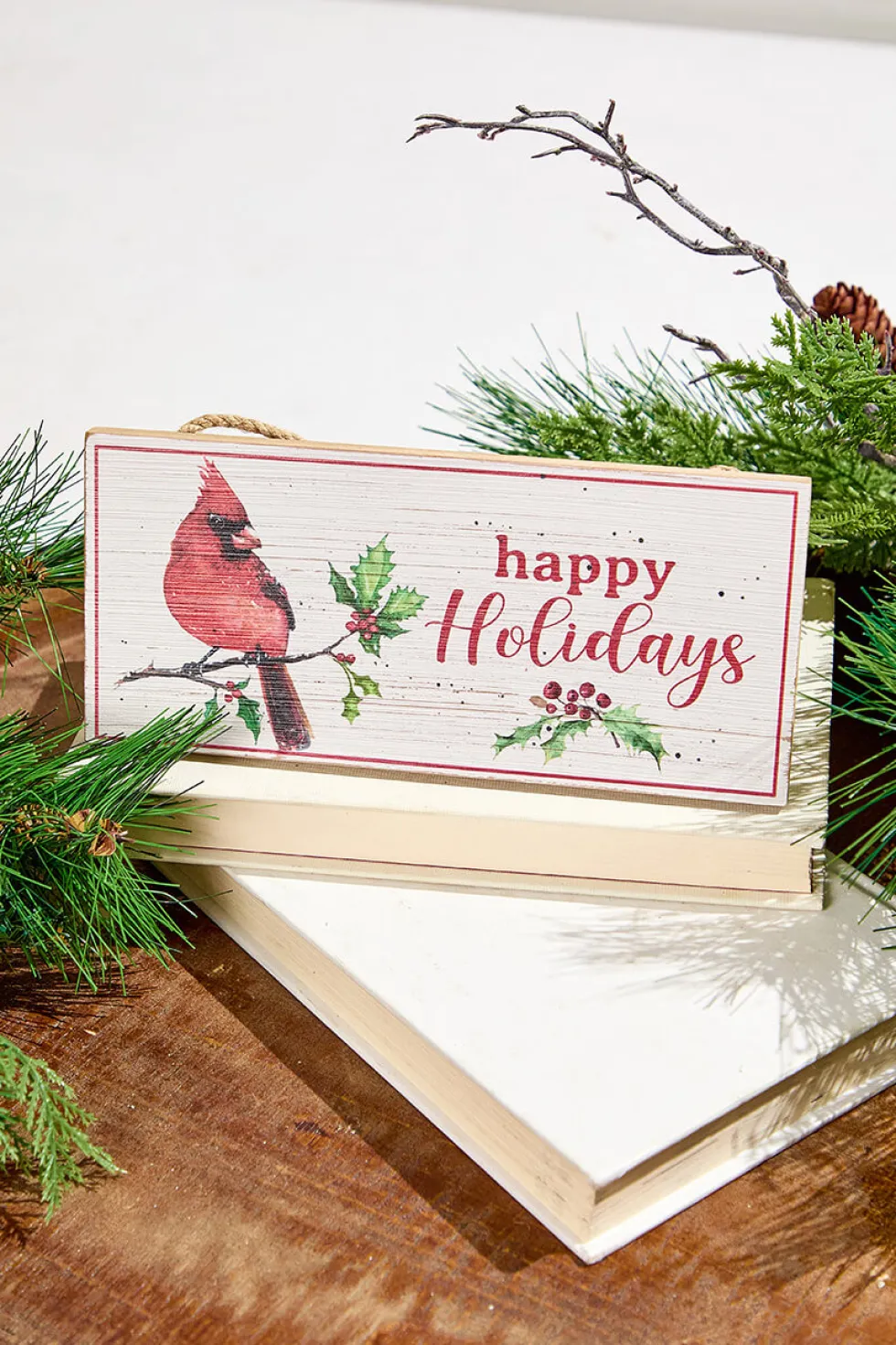 3.5" x 8" Wooden Cardinal on Branch Sign Ornament