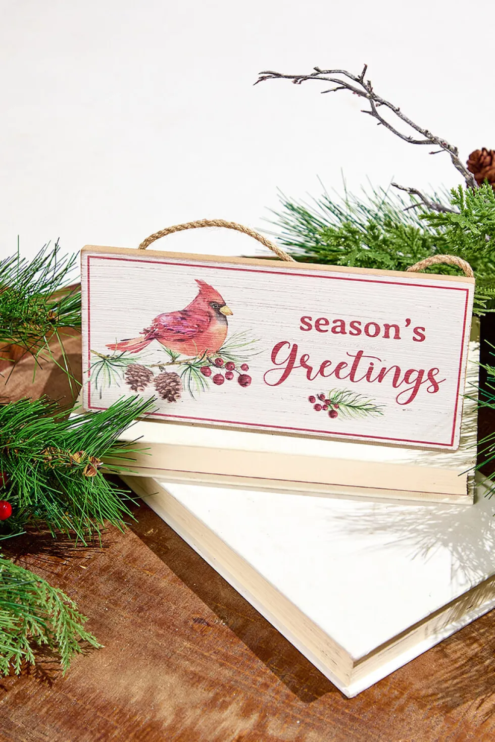 3.5" x 8" Wooden Cardinal on Branch Sign Ornament