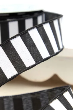 1.5" x 10 Yard Black & White Halloween Stripe Ribbon