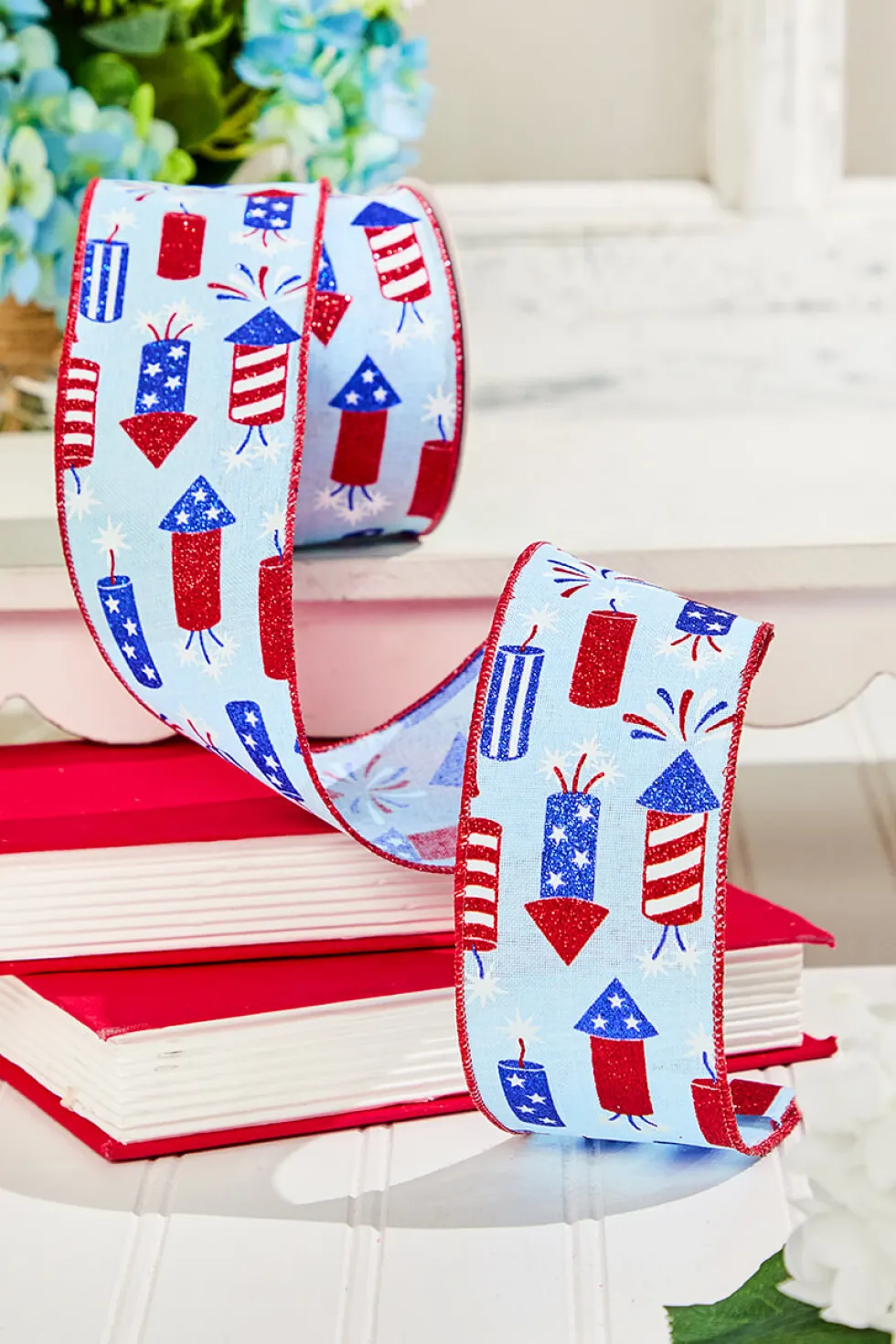 2.5" x 10 Yard Blue Firecracker Fourth Of July Ribbon