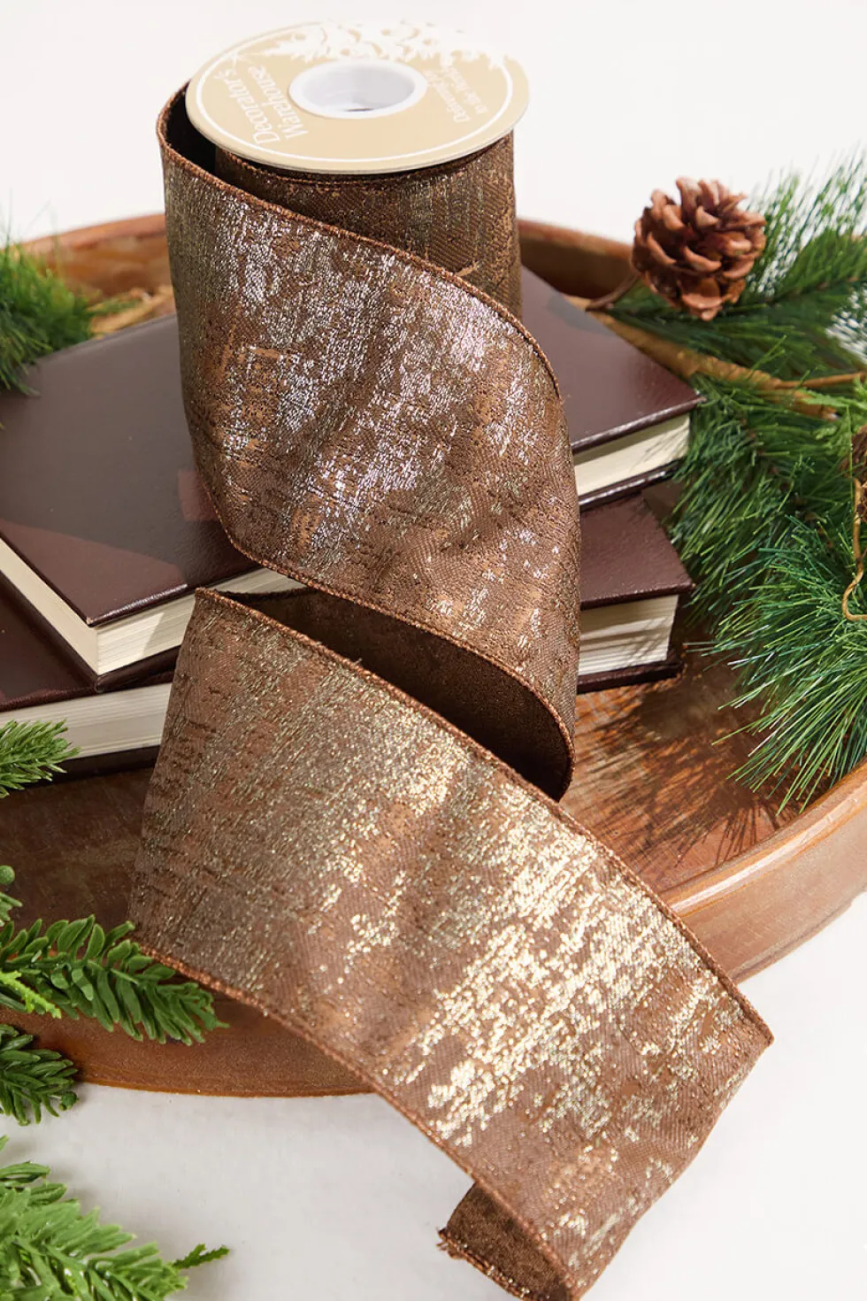 4" x 5 Yard Brown Jacquard Dupioni Ribbon