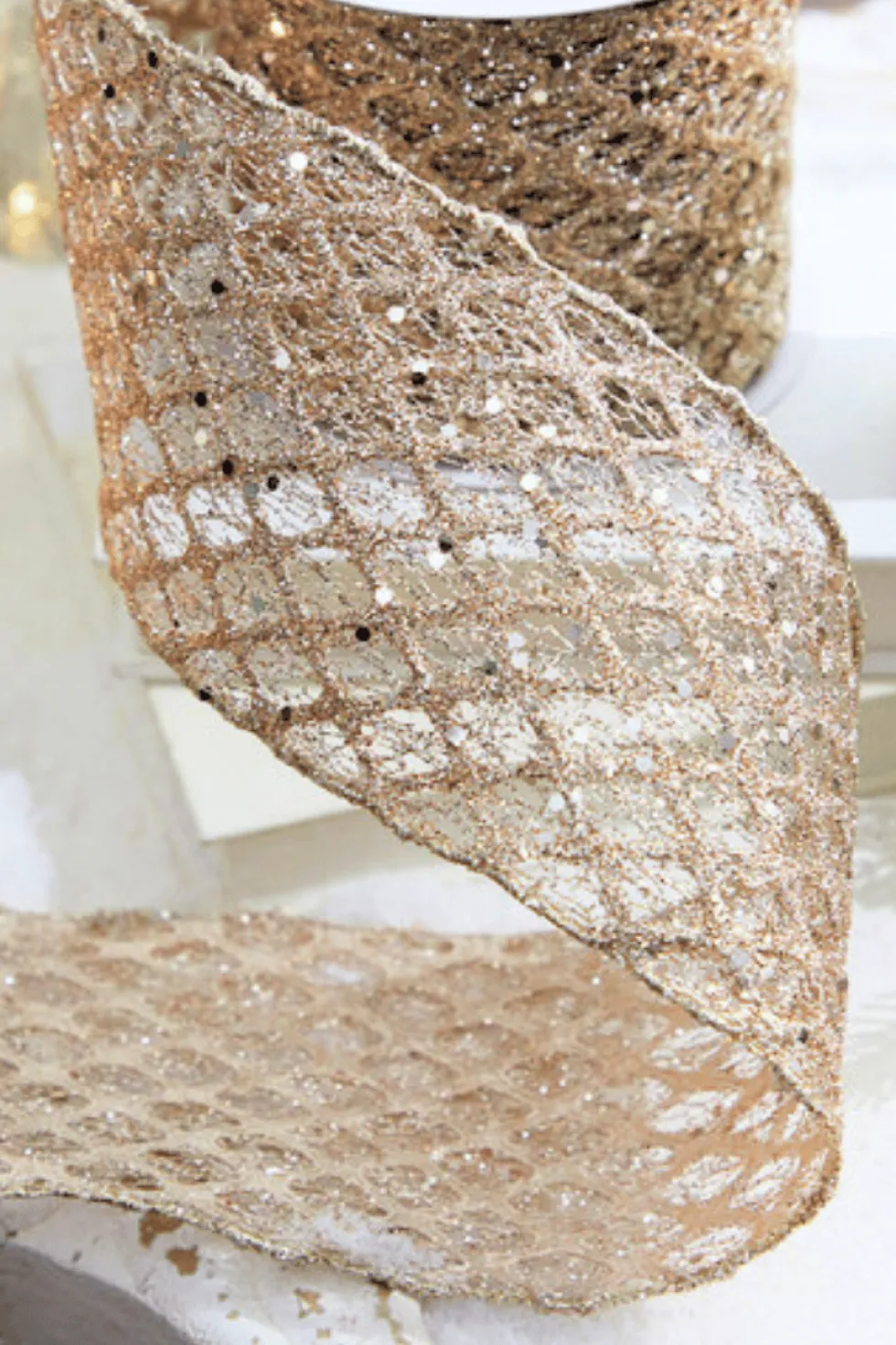 4" x 10 Yard Champagne Mesh Wired Ribbon
