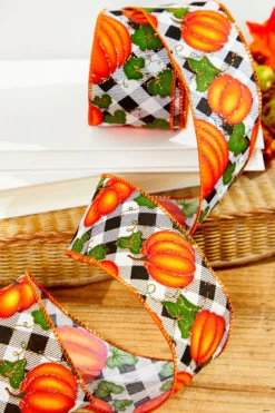 2.5" x 10 Yard Checkered Pumpkin Ribbon