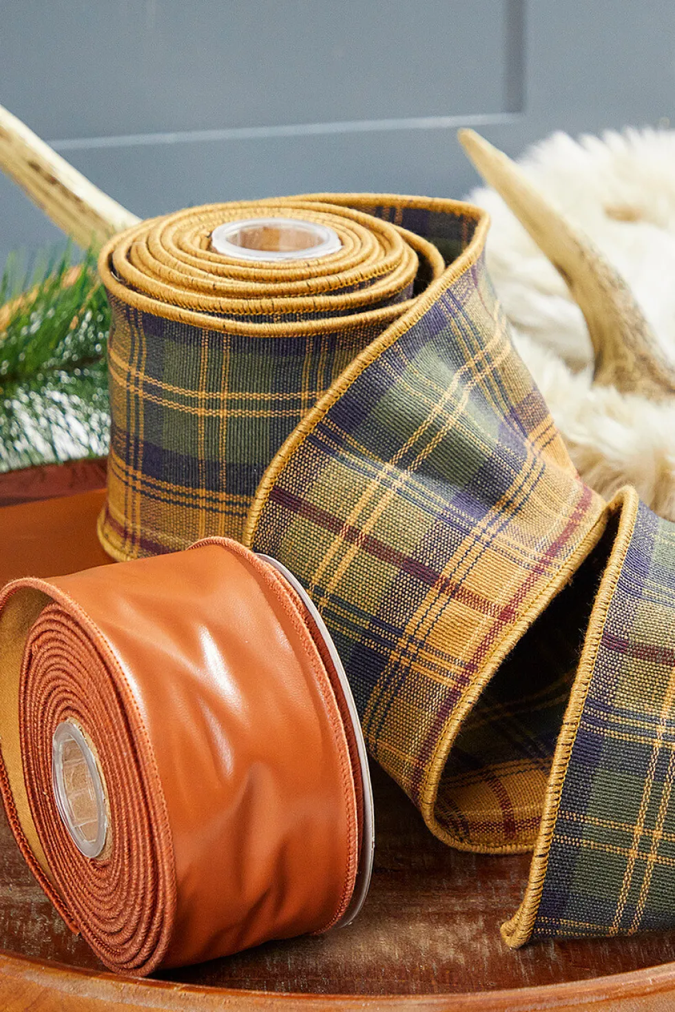 2.5" x 10 Yard Cognac Faux Leather Ribbon