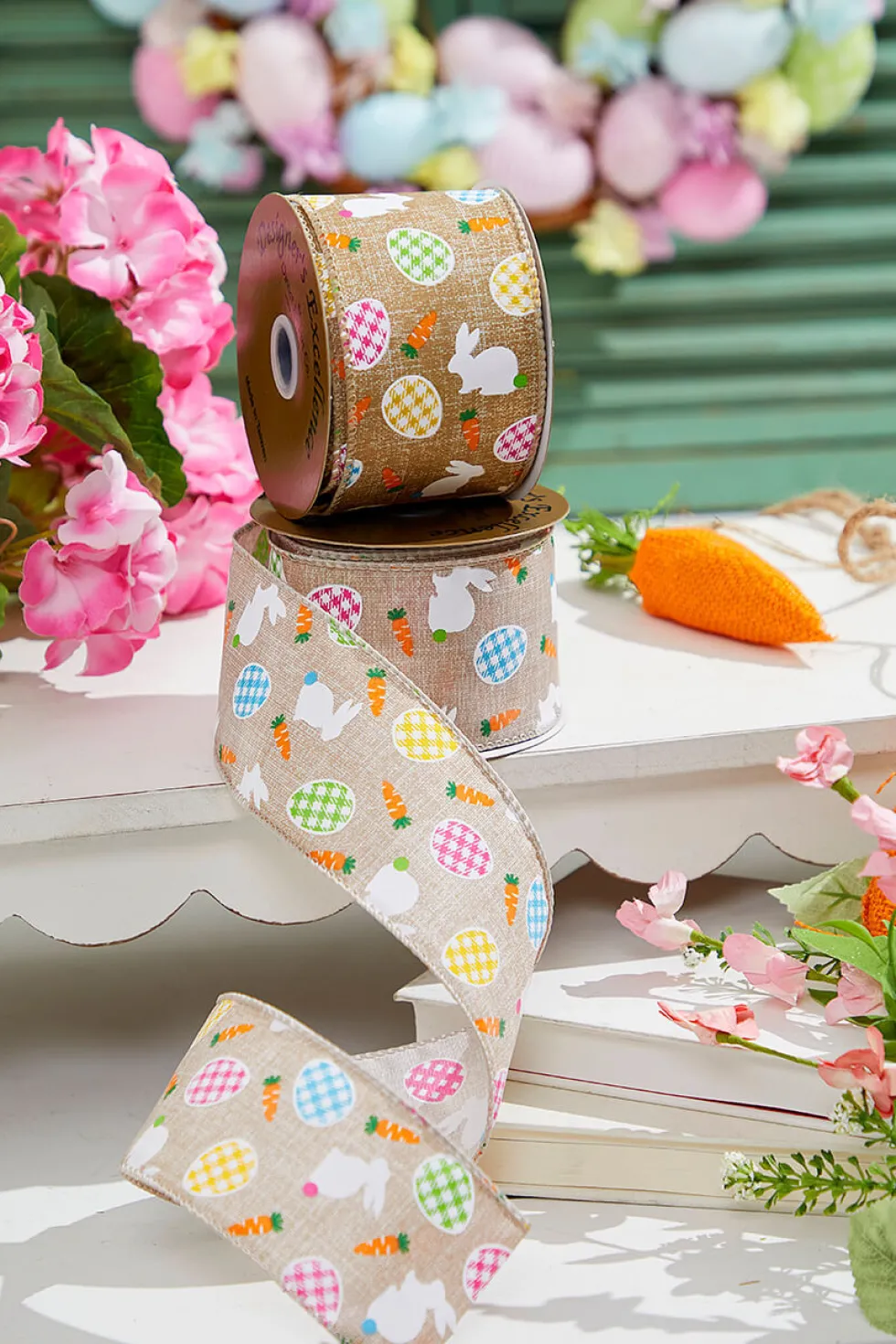 2.5" x 10 Yard Dark Canvas Rabbit Eggs Ribbon