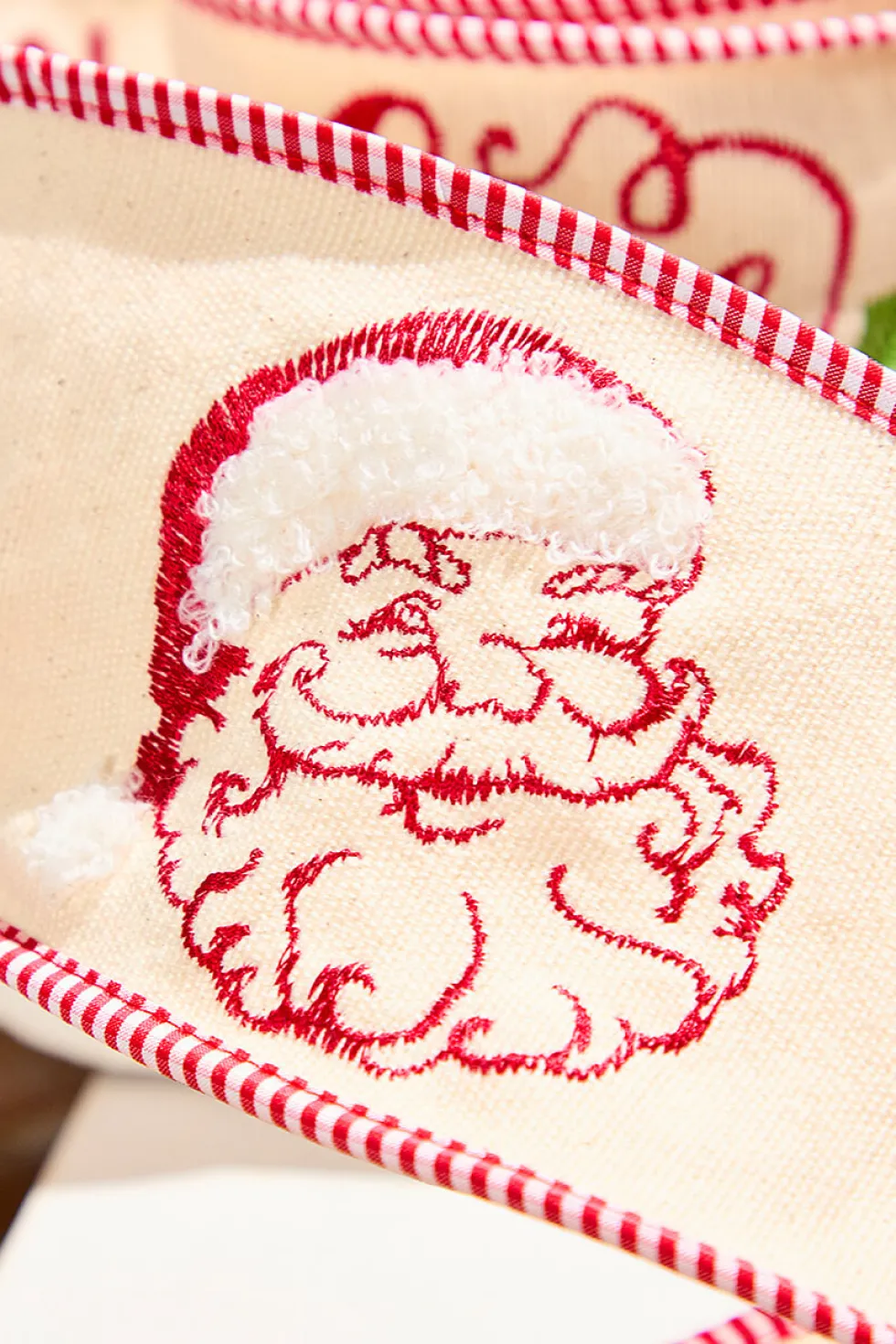4" x 5 Yard Embroidered Santa Face/Believe Ribbon