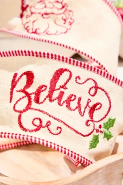 4" x 5 Yard Embroidered Santa Face/Believe Ribbon