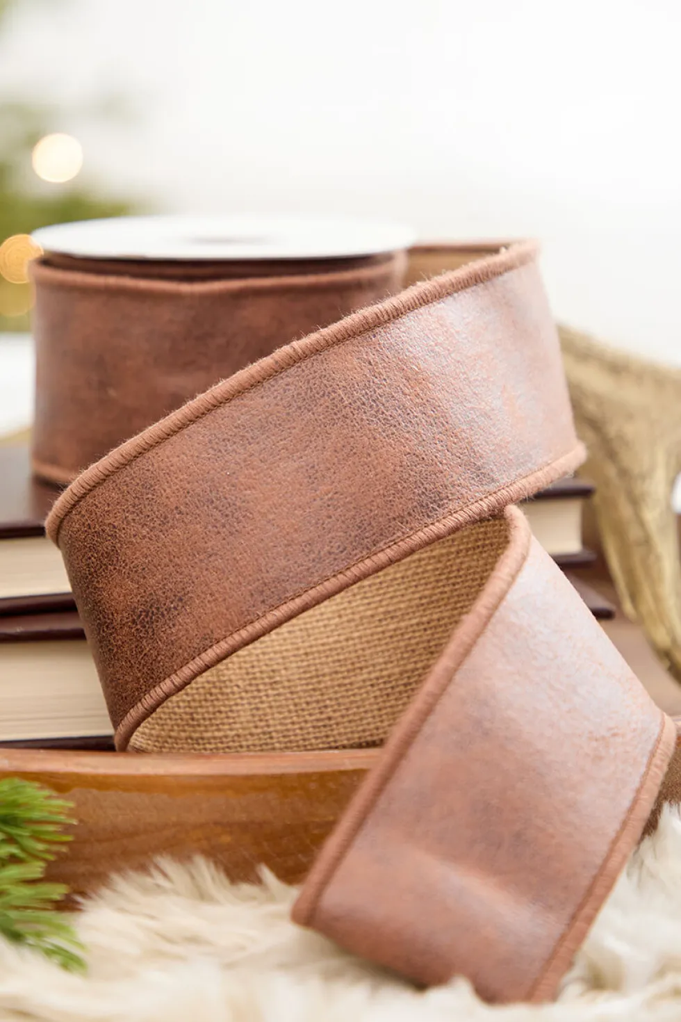 2.5" x 5 Yard Faux Leather & Jute Ribbon