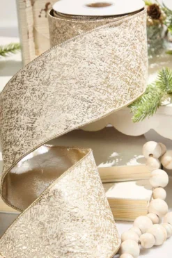 4" x 5 Yard Foil Print Velvet Metallic Back Ribbon