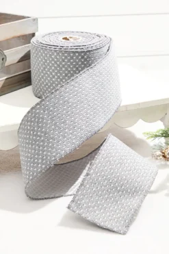 4” x 10 Yard Gray Woven Dot Knitted Ribbon