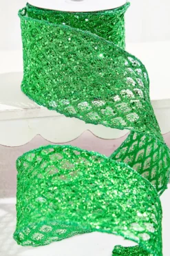 4" x 10 Yard Green Mesh Wired Ribbon