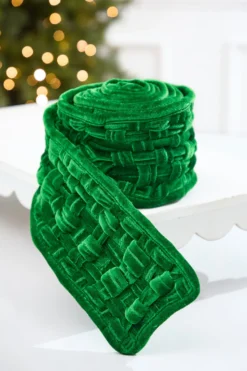 5" x 3 Yard Green Velvet Braided Ribbon