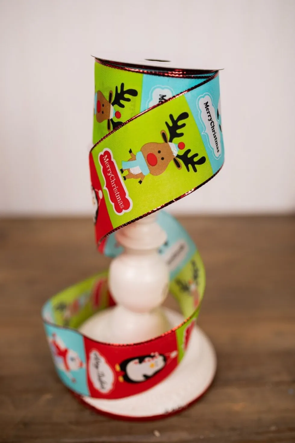 2.5” x 10 Yard Merry Christmas Penguin Holiday Ribbon