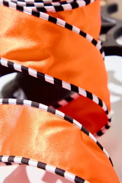 2.5" x 10 Yard Orange Satin with Black & White Piping Ribbon