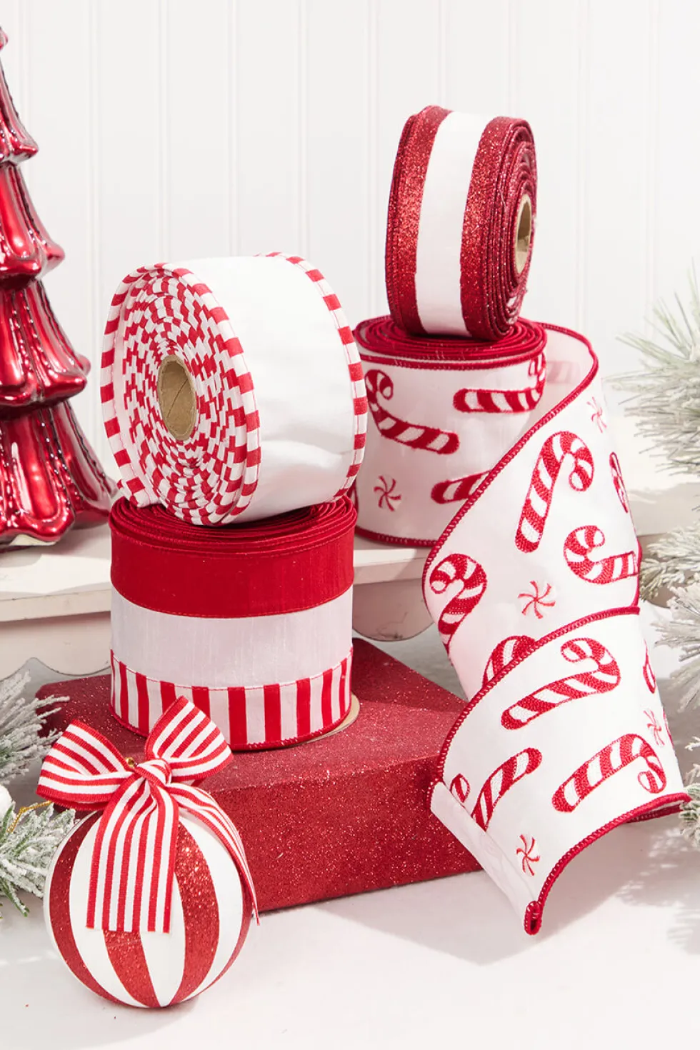 4" x 10 Yard Peppermint Striped Ribbon