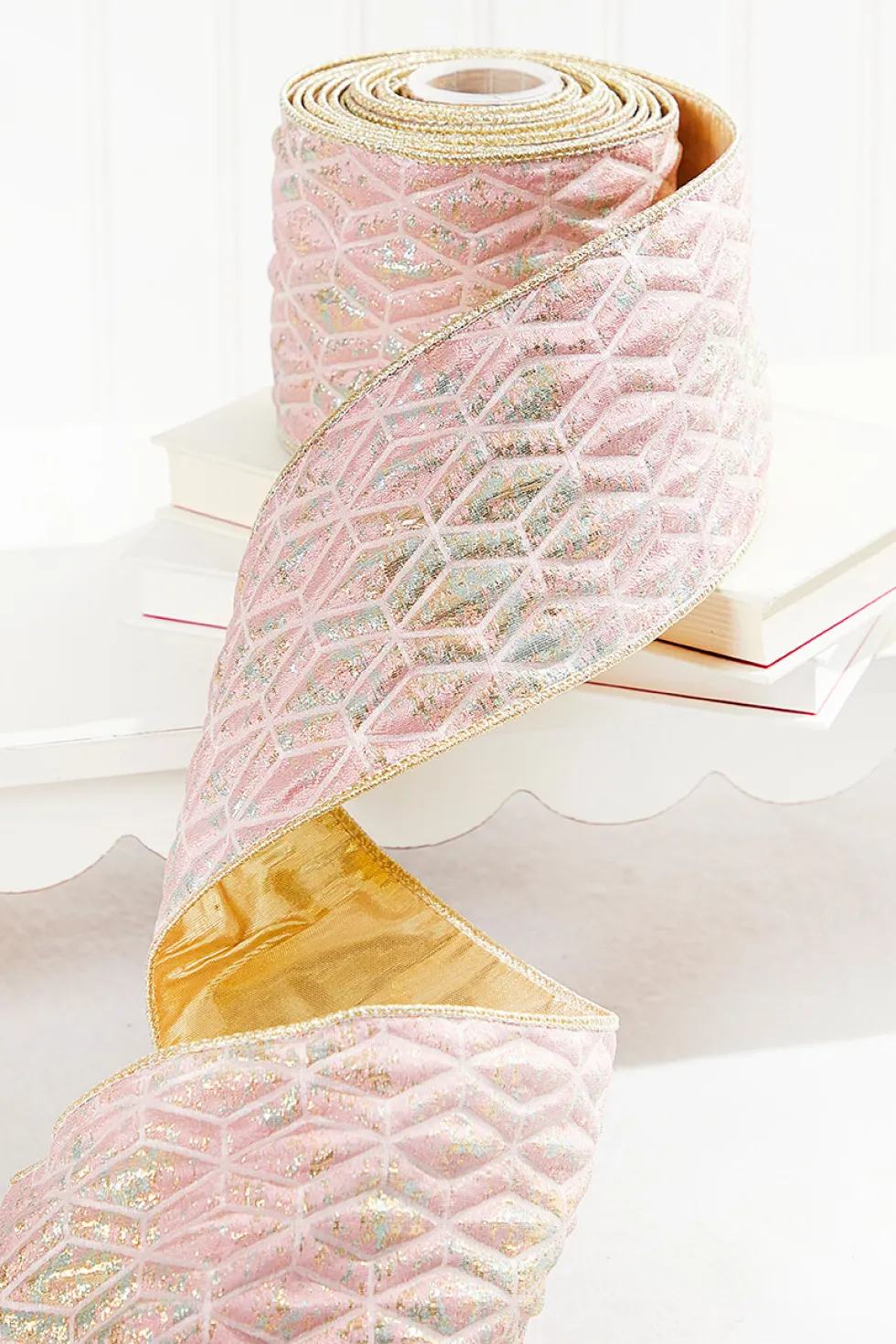 4" x 5 Yard Pink Chadwick Dupioni Back Ribbon