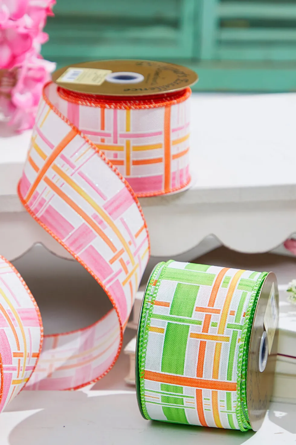 2.5" x 10 Yard Pink/Orange Plaid Ribbon